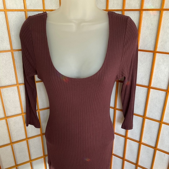 Stretch, Chocolate Brown, ribbed mini dress/long shirt - Picture 3 of 8